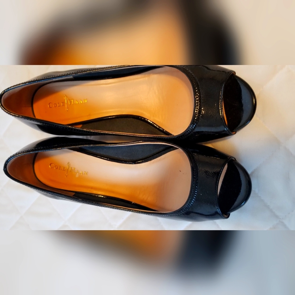Cole Haan black peep toe wedge sz 7